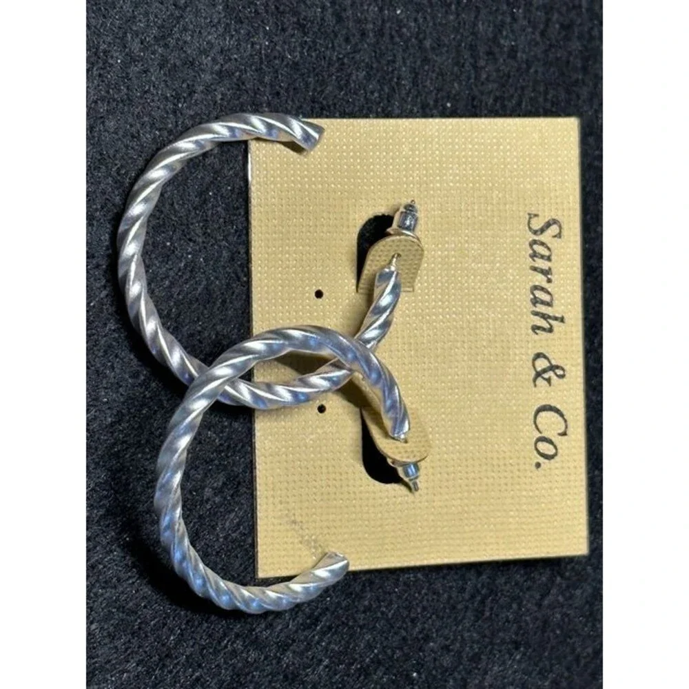 Sarah & Co Silver Tone Twisted Rope Hoop Earrings Boho Style New NWT